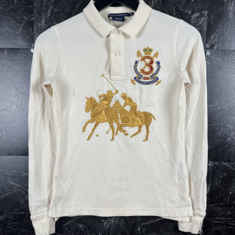 Polo Ralph Lauren Women's Beige Cup Crest Big Pony Polo Shirt XS -Flaws